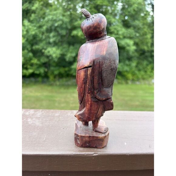 Vintage Antique Chinese Taiwan Carved Wood Male Statue Figurine Netsuke - Picture 5 of 11